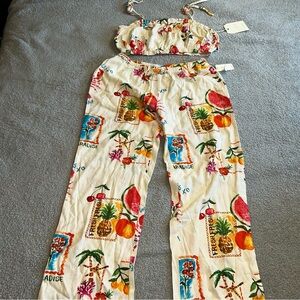 Colorful Tropical Print Two-Piece Set size large